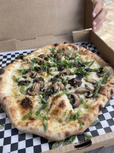 Mushroom pizza as a vegan option at Corvo Bianco in Dunedin
